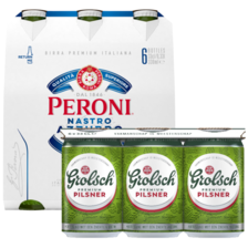 Grolsch pilsner blikbier of Peroni nastro azzuro bier